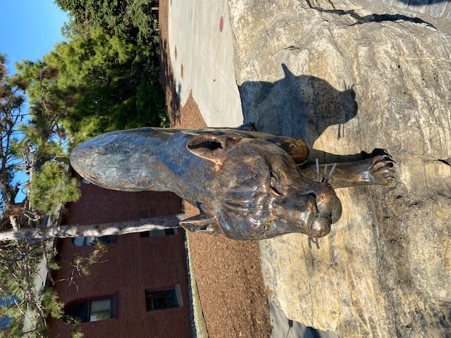 statue of a catamount on a rock
