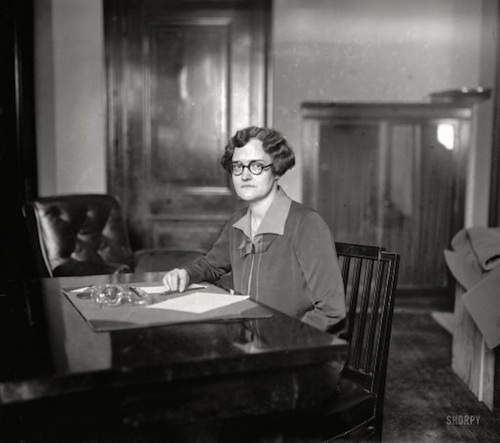 Mary Jean Simpson at her deskin the Senate office