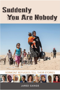 book cover showing refugee family